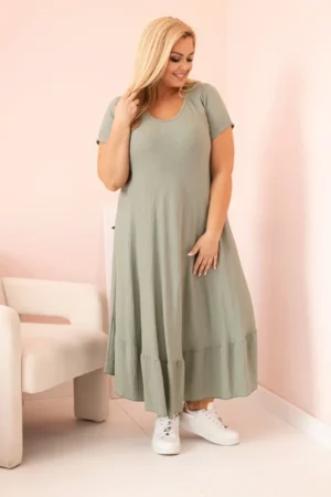Moteriška Plus Size suknelė trumpomis rankovėmis ir raukiniais iš lengvos viskozės