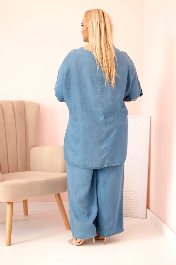 33237_2 Moteriškas Plus Size iš tencelio – palaidinė su raišteliu ir platūs kelnės - Image 3