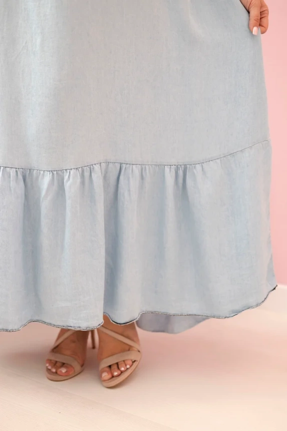 33255_3 Plius dydžio moteriška suknelė su petnešėlėmis ir raukiniais šviesi - Image 4