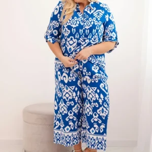 Moteriškas didelio dydžio viskozės su geometriniu raštu rūgštynių