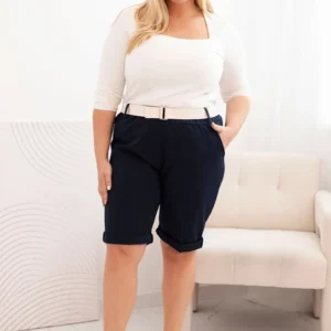 Medvilninės moteriškos šortai Plus Size su diržu tamsiai