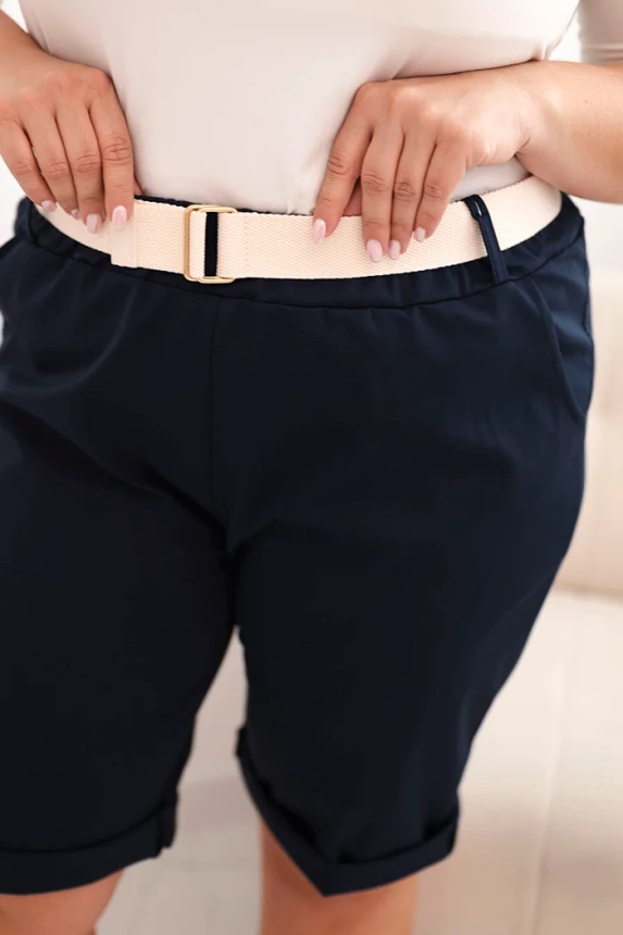 33279_2 Medvilninės moteriškos šortai Plus Size su diržu tamsiai - Image 3