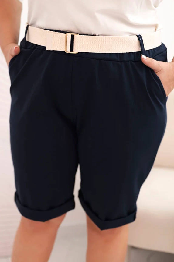 33279_3 Medvilninės moteriškos šortai Plus Size su diržu tamsiai - Image 2