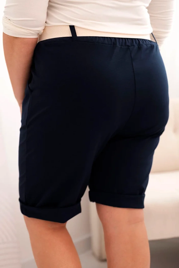 33279_4 Medvilninės moteriškos šortai Plus Size su diržu tamsiai - Image 4