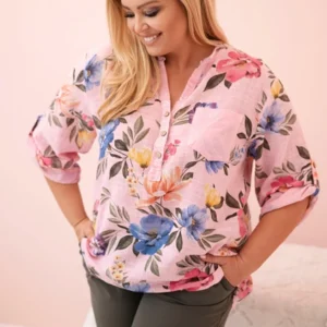 Moteriška Plus Size medvilninė palaidinė su gėlėmis šviesiai