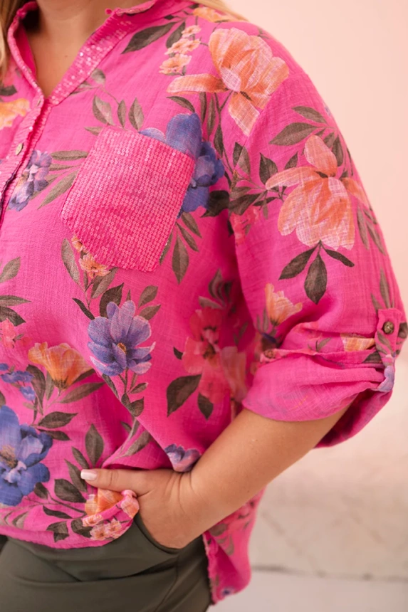 33296_4 Moteriška Plus Size medvilninė palaidinė su gėlėmis - Image 4