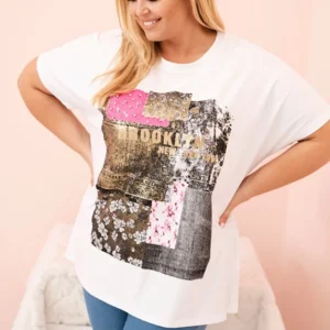 Moteriški medvilniniai Plus Size marškinėliai su spalvotu atspaudu +