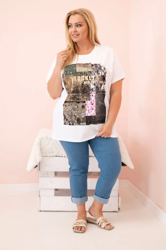 33305_1 Moteriški medvilniniai Plus Size marškinėliai su spalvotu atspaudu + - Image 2