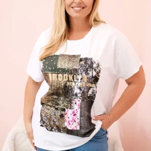 Moteriški medvilniniai Plus Size marškinėliai su spalvotu atspaudu +