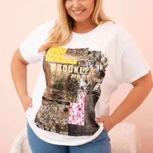 Moteriški medvilniniai Plus Size marškinėliai su spalvotu atspaudu +