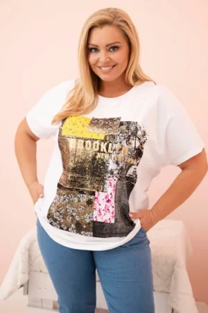 Moteriški medvilniniai Plus Size marškinėliai su spalvotu atspaudu +