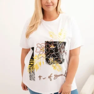 Moteriška Plus Size medvilninė palaidinė su dekoratyviniu gėlių raštu +