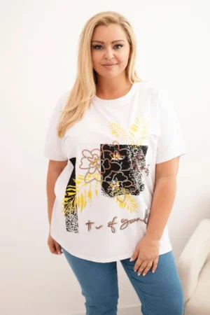 Moteriška Plus Size medvilninė palaidinė su dekoratyviniu gėlių raštu +
