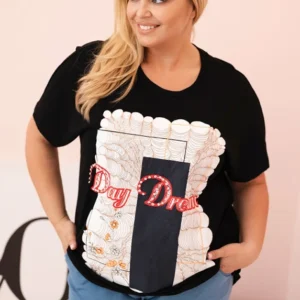 Moteriška Plus Size medvilninė palaidinė su užrašu „Day Dream“ + tamsiai