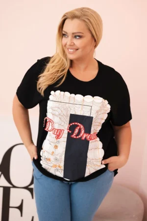 Moteriška Plus Size medvilninė palaidinė su užrašu „Day Dream“ + tamsiai