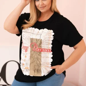 Moteriška Plus Size medvilninė palaidinė su užrašu „Day Dream“ + kupranugario