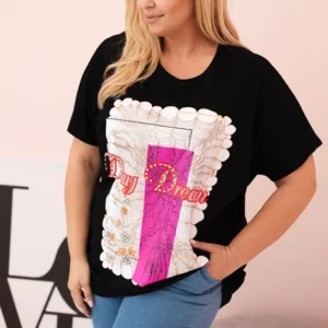 Moteriška Plus Size medvilninė palaidinė su užrašu „Day Dream“ +