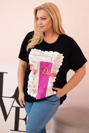 Moteriška Plus Size medvilninė palaidinė su užrašu „Day Dream“ +