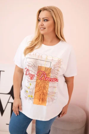 Moteriška Plus Size medvilninė palaidinė su užrašu „Day Dream“ +