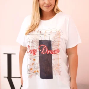 Moteriška Plus Size medvilninė palaidinė su užrašu „Day Dream“ + tamsiai