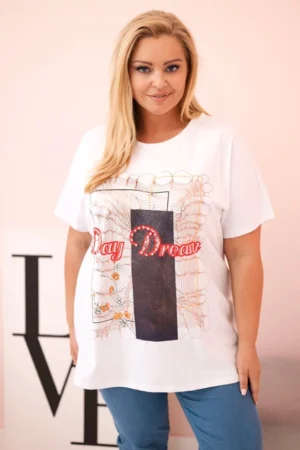 Moteriška Plus Size medvilninė palaidinė su užrašu „Day Dream“ + tamsiai