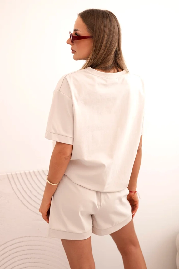 33330_2 Moteriškas punto su trumpomis rankovėmis ir laisvais šortais smėlio - Image 3