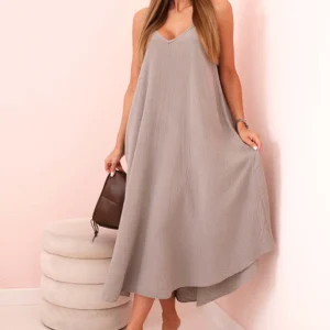 Muslino suknelė su dirželiais fango