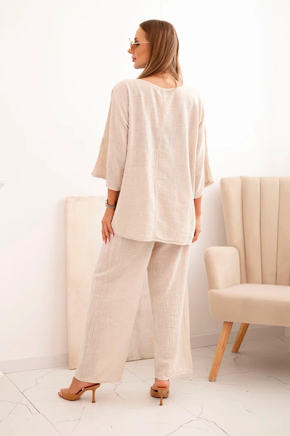 33488_2 Moteriškas iš viskozės, bluzon su karoliais ir kelnės, bežinė - Image 3