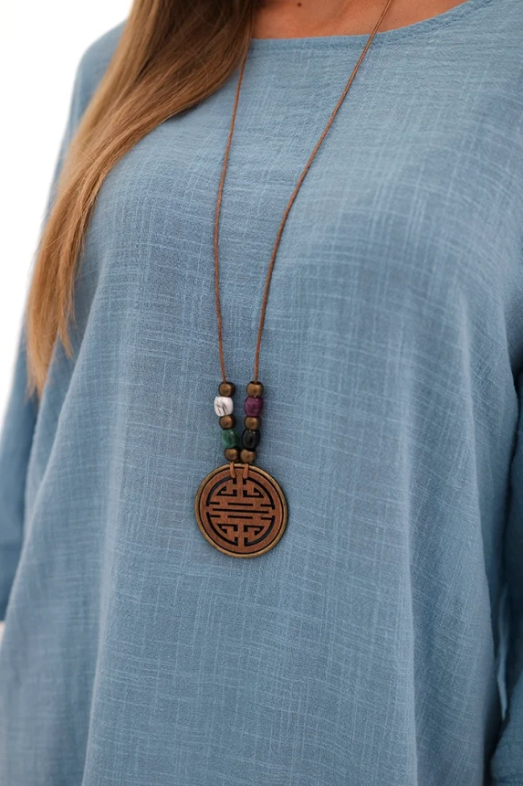 33492_4 Moteriška iš viskozės, bluzonė su karoliais ir džinsai - Image 4