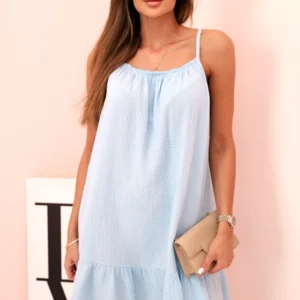 Moteriška muslino suknelė su petnešomis ir volanais