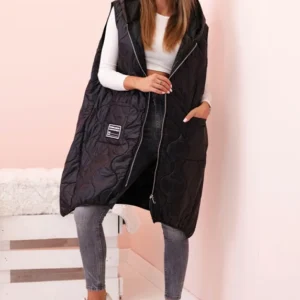 Moteriška pūkinė liemenė Plus Size su kapišonu užtrauktuku