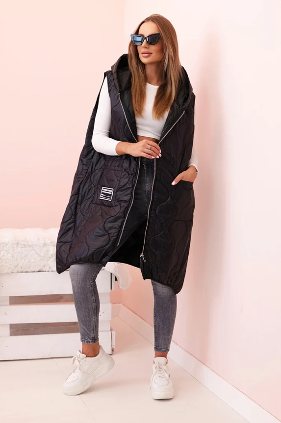 33698_1 Moteriška pūkinė liemenė Plus Size su kapišonu užtrauktuku