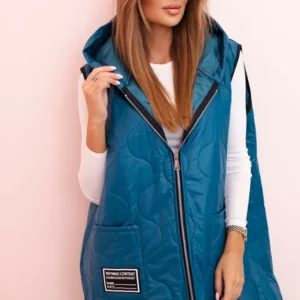 Moteriška pūsta liemenė Plus Size su gobtuvu, užsegama užtrauktuku, jūros