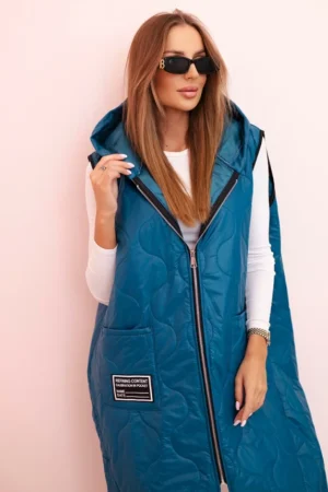 Moteriška pūsta liemenė Plus Size su gobtuvu, užsegama užtrauktuku, jūros
