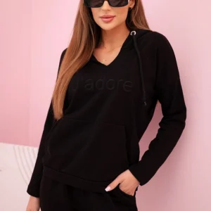 Moteriškas medvilninis džemperių su gobtuvu ir spauda