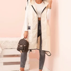 Moteriška pamušaluota liemenė Plus Size su gobtuvu, užsegama užtrauktuku šviesiai kreminė