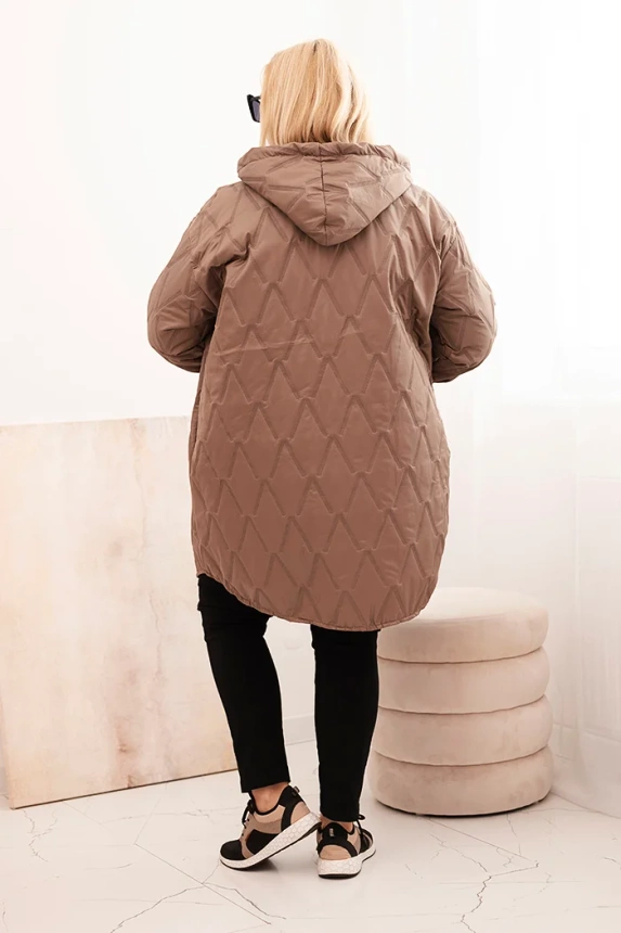 33940_2 Damska kurtka Plus Size pikowana su kapuci ir užrašu HOPE fango - Image 3