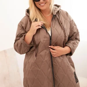 Damska kurtka Plus Size pikowana su kapuci ir užrašu HOPE fango