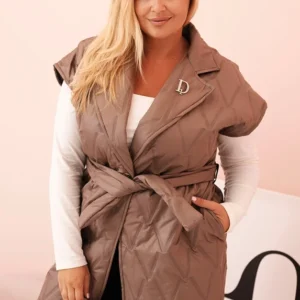 Moteriška Plus Size liemenė su diržu ir apykakle fango