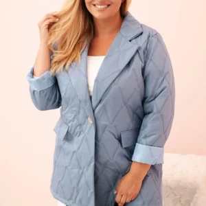 Moteriška Plus Size pūkinė striukė su apykakle ir mygtuku