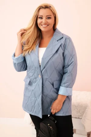 Moteriška Plus Size pūkinė striukė su apykakle ir mygtuku