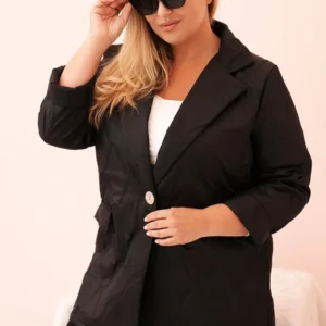 Damska Plus Size pikowana striukė su apykakle ir mygtuku