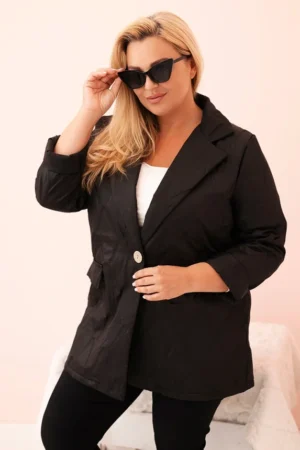 Damska Plus Size pikowana striukė su apykakle ir mygtuku
