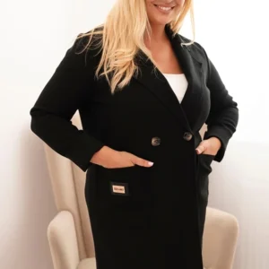 Moteriškas elegantiškas Plus Size paltas su apykakle ir didelėmis kišenėmis