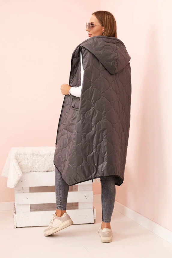 33977_2 Moteriška pamušalinė liemenė Plus Size su gobtuvu, užsegama užtrauktuku - Image 3