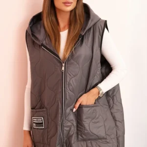 Moteriška pamušalinė liemenė Plus Size su gobtuvu, užsegama užtrauktuku