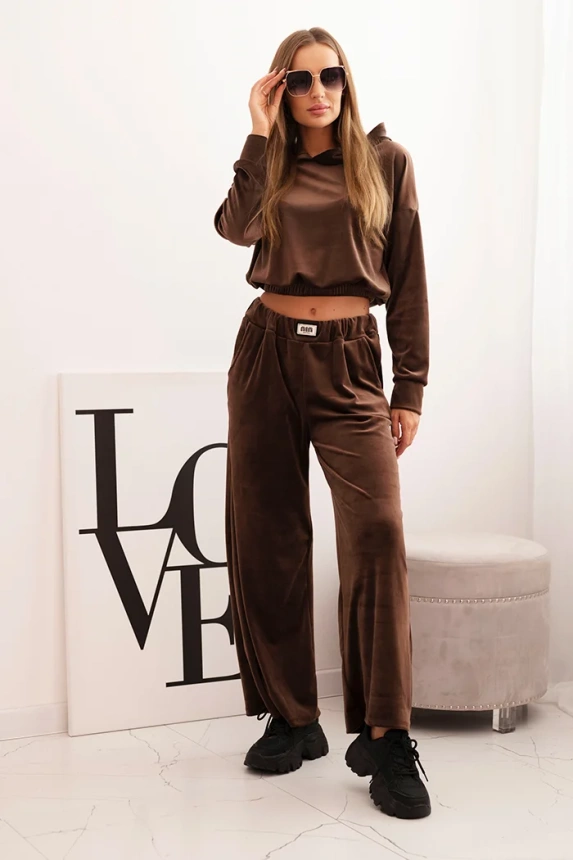 33991_1 Moteriškas velveto treniruotės su plačiomis kelnėmis ir gobtuvu - Image 2