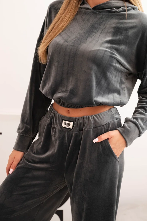 33998_4 Moteriškas velveto sportinis kostiumas su plačiomis kelnėmis ir gobtuvu - Image 4