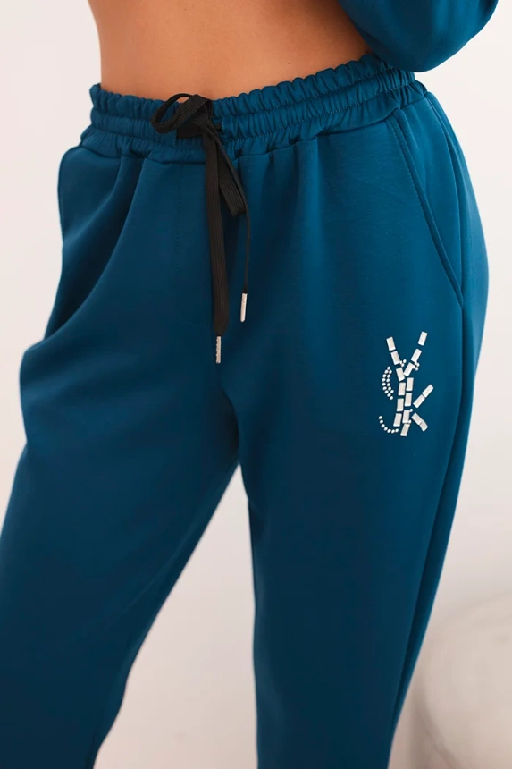 34041_5 Moteriškas su viskoze, dekoracijomis ir elastinėmis kelnėmis jūrinis - Image 5