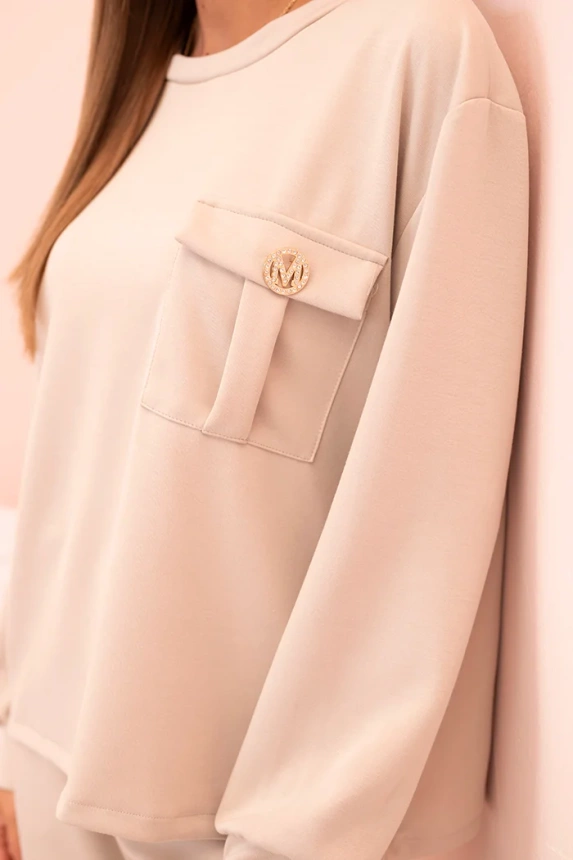 34070_4 Moteriškas , sviestinis džemperis ir kelnes su gumyte, bežinis - Image 4